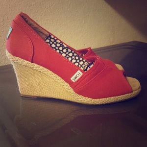 TOMS Red Canvas Wedge
